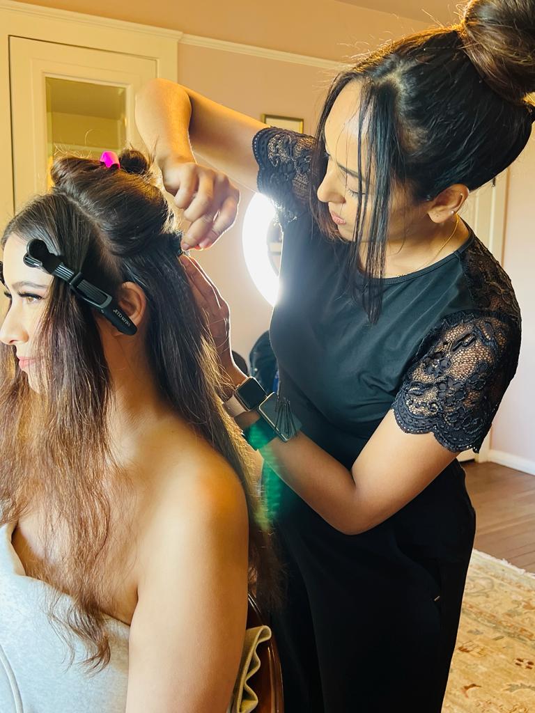 Styled hair and makeup