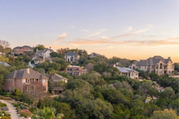 Steiner Ranch Austin neighborhood with homes near Lake Travis and scenic hill country views