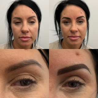 Brow color correction and neutralization before and after for client near Gilbert AZ by Fine Arts Permanent Cosmetics