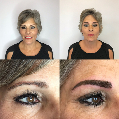 Corrected and re-balanced permanent eyebrows transformation for client near Gilbert AZ by Fine Arts Permanent Cosmetics