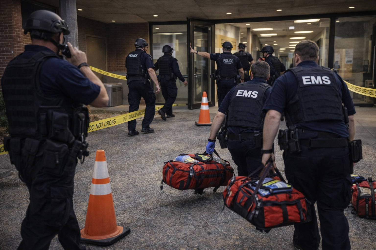 Responders reposition to a new access point as conditions change, showing how dynamic threats invalidate static perimeter thinking.
