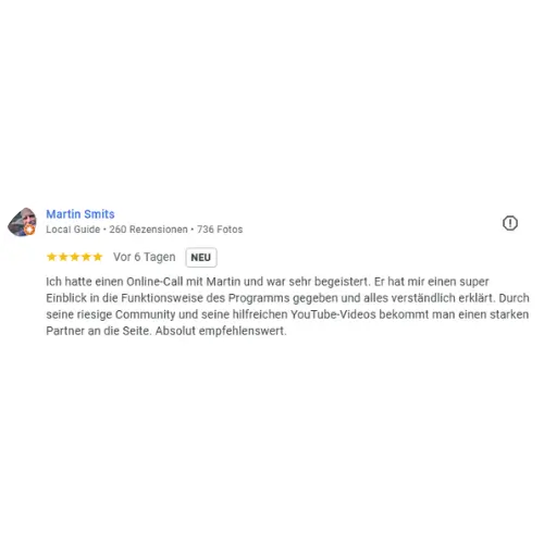 Google Bewertung von Martin