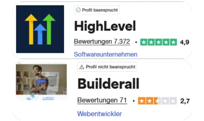 Trustpilot Bewertungen HighLevel & Builderall