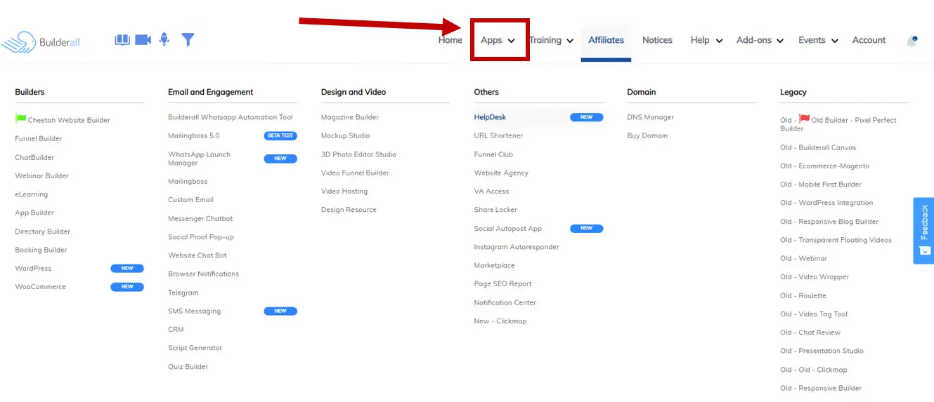 Builderall Dashboard Apps