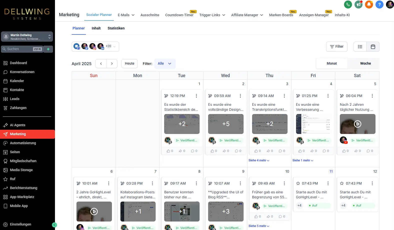Social Media Planer Kalender in GoHighLevel