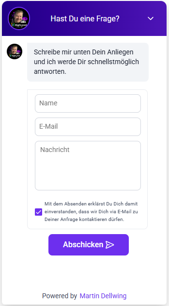 GoHighLevel Chat-Widget ausgeklappt