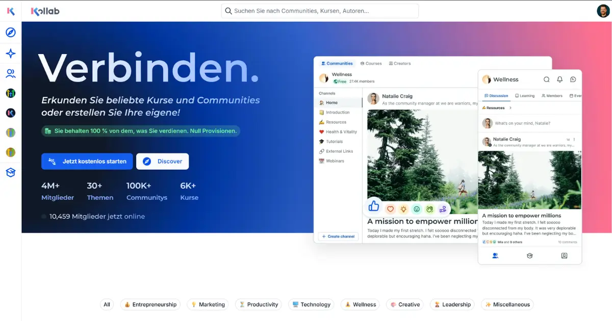 GoKollab Deutsch Dashboard - Community, Kurse & Creator