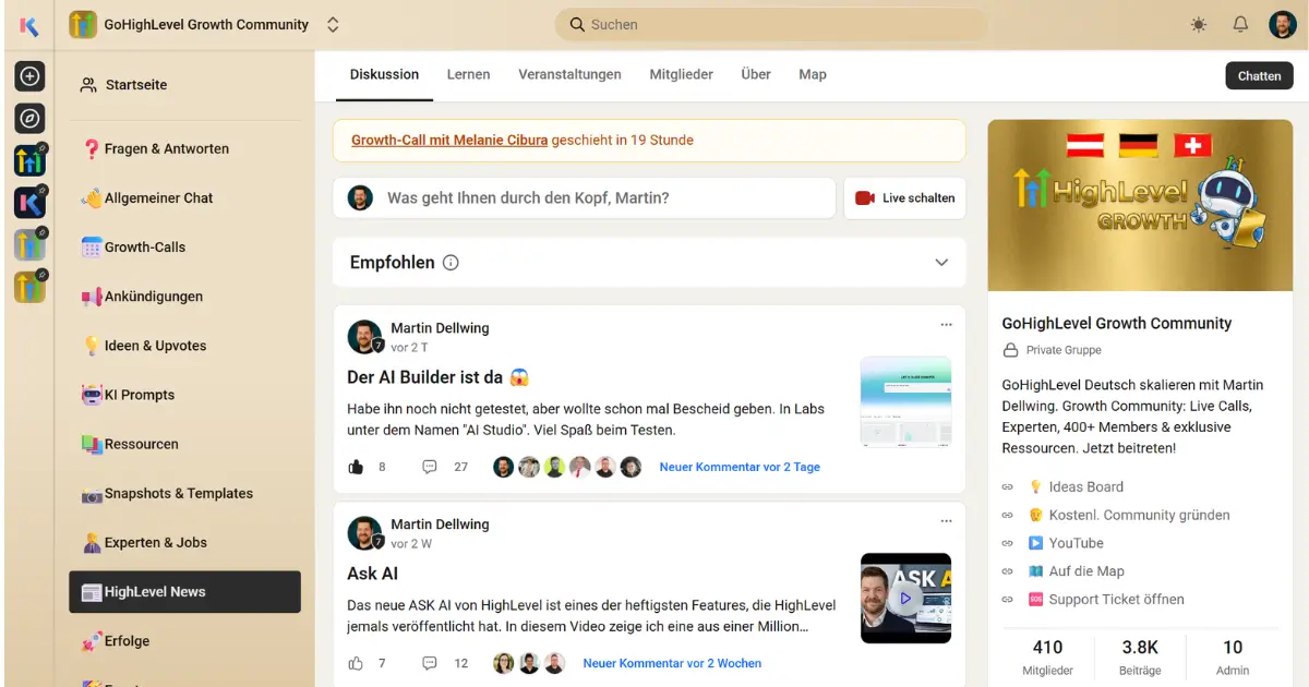 GoKollab Deutsch Community Übersicht HighLevel Martin Dellwing