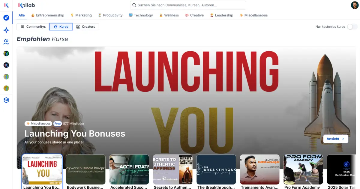 GoKollab Discovery-Seite - Kurse Communities Creator