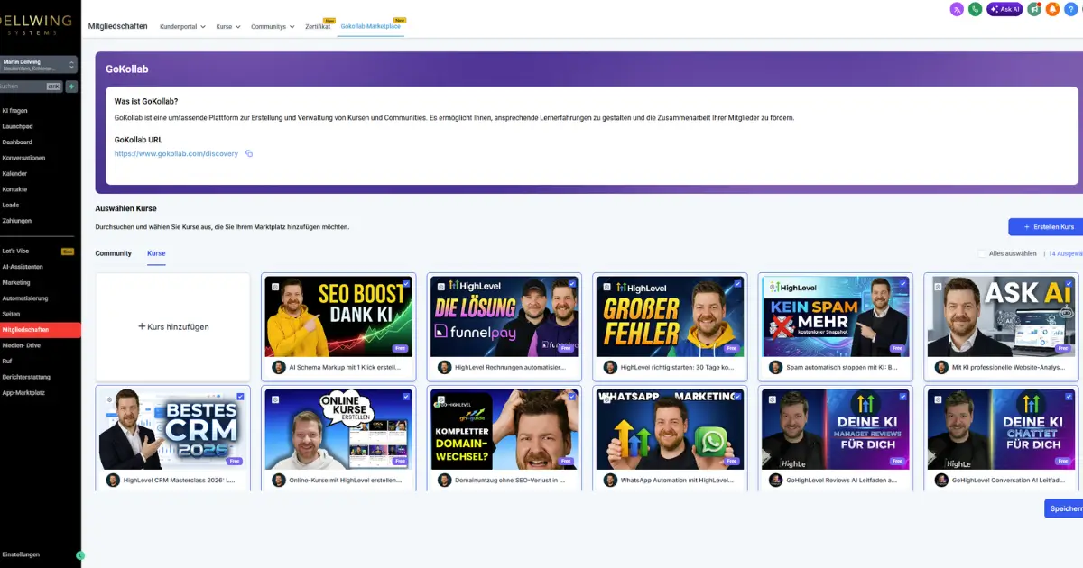 GoKollab in GoHighLevel auf Deutsch - Kurse und Communitys