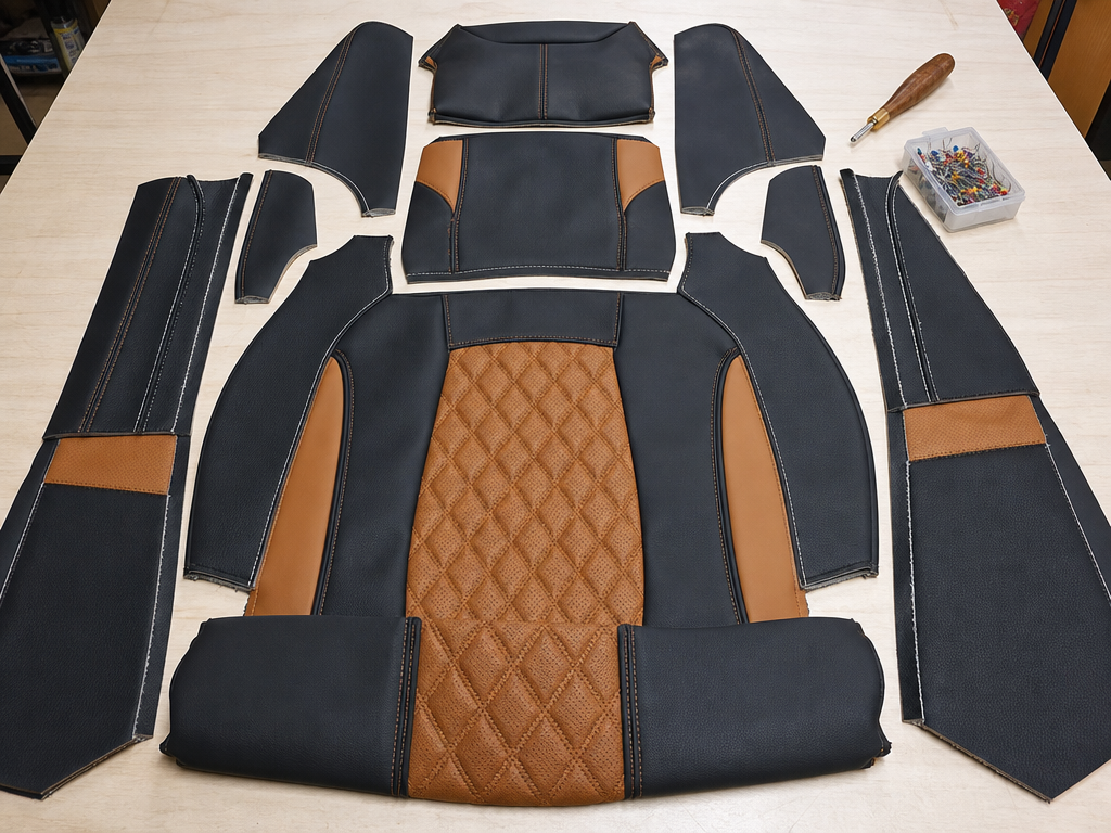 Custom car seat panels in progress — My Upholstery Guys Fort Worth