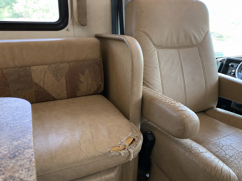 Worn RV upholstery dinette and captain's chairs — My Upholstery Guys Fort Worth