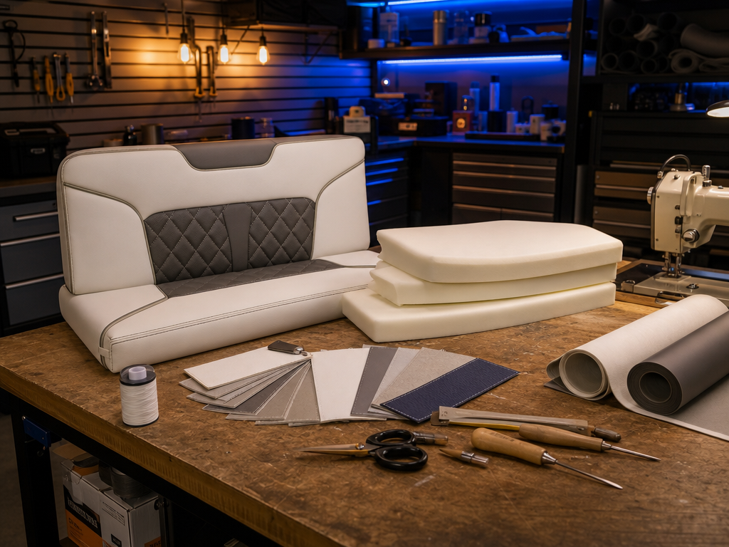 Boat seat upholstery — My Upholstery Guys Fort Worth serving Lake Lewisville Flower Mound