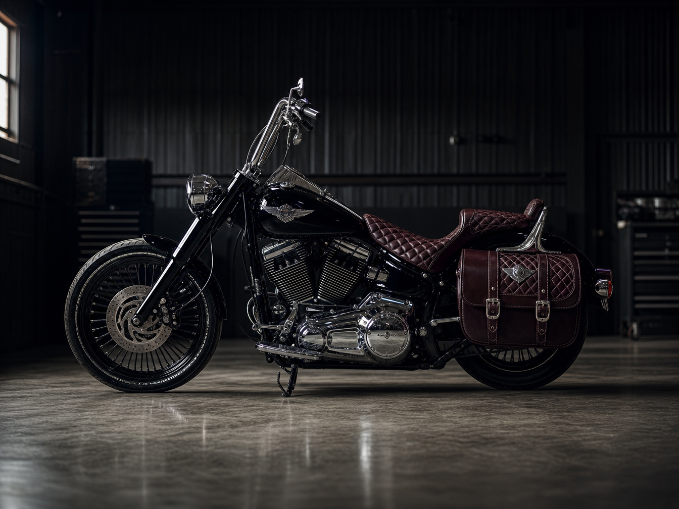 Matching custom leather motorcycle seat and saddle bags — My Upholstery Guys Fort Worth