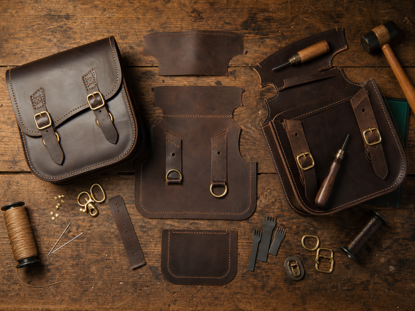 Custom leather saddle bag fabrication at My Upholstery Guys Fort Worth