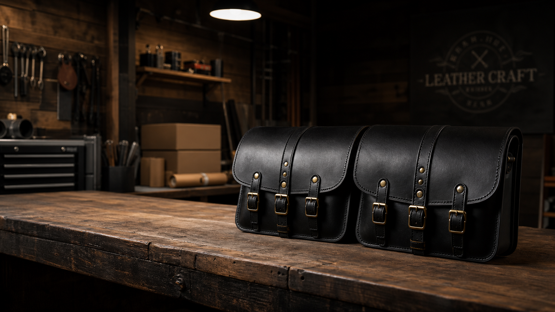 Custom leather motorcycle saddle bags built in Fort Worth — ships nationwide