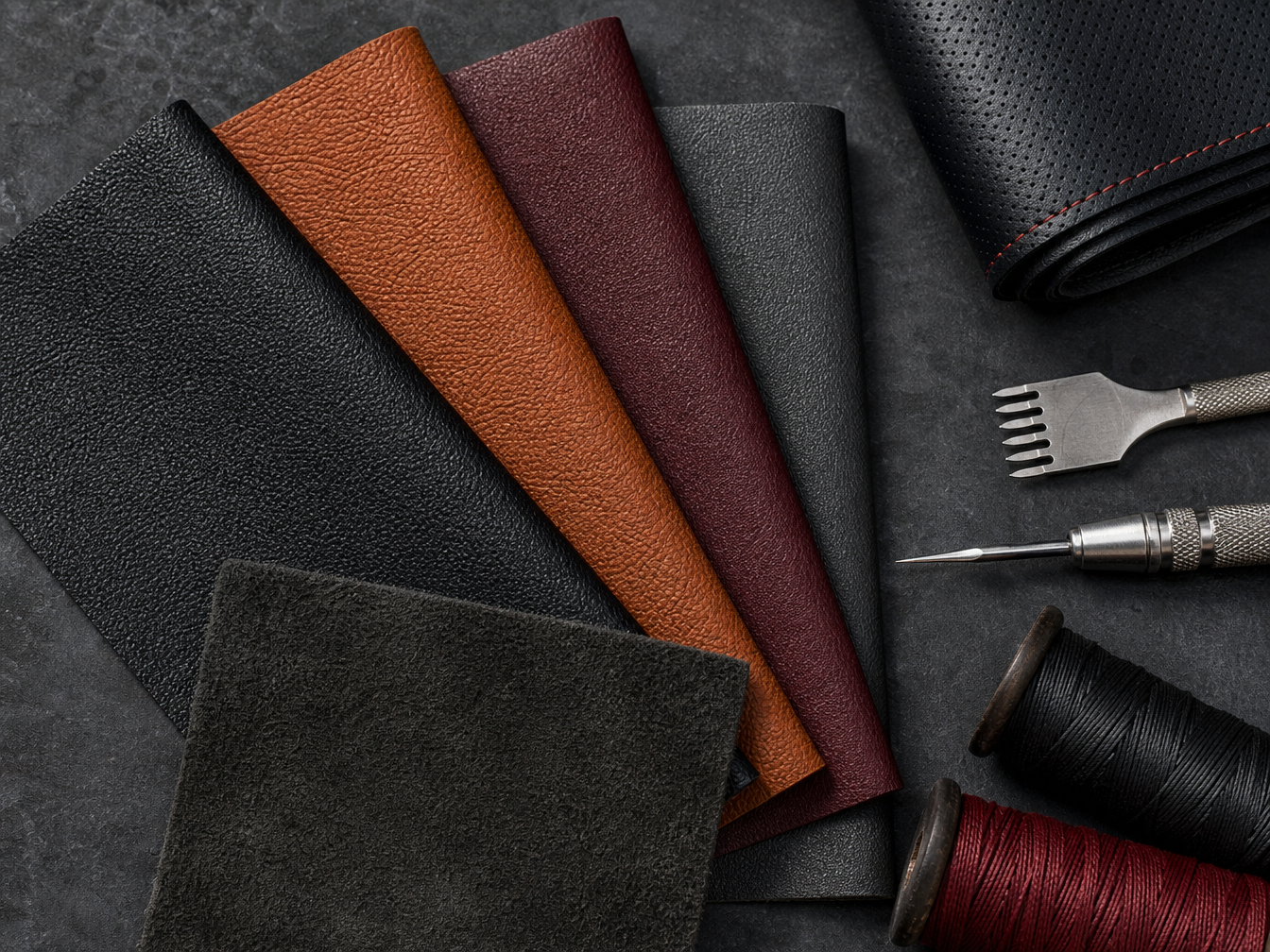 Luxury car upholstery stitching and material detail