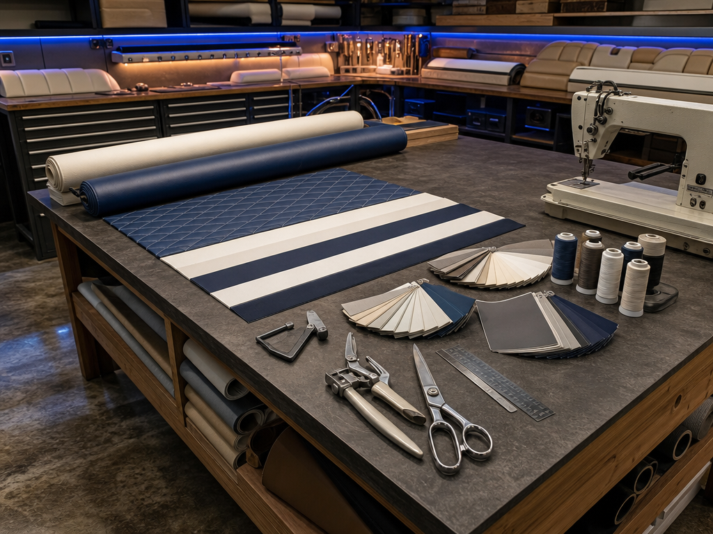 Boat seat upholstery work in progress — My Upholstery Guys Fort Worth serving Weatherford TX