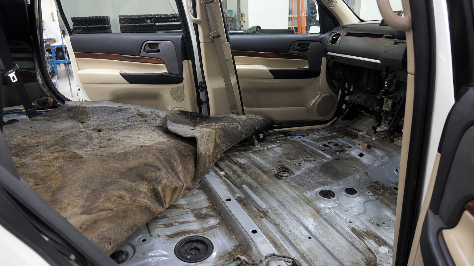Car carpet replacement Fort Worth — new carpet being fitted in vehicle interior