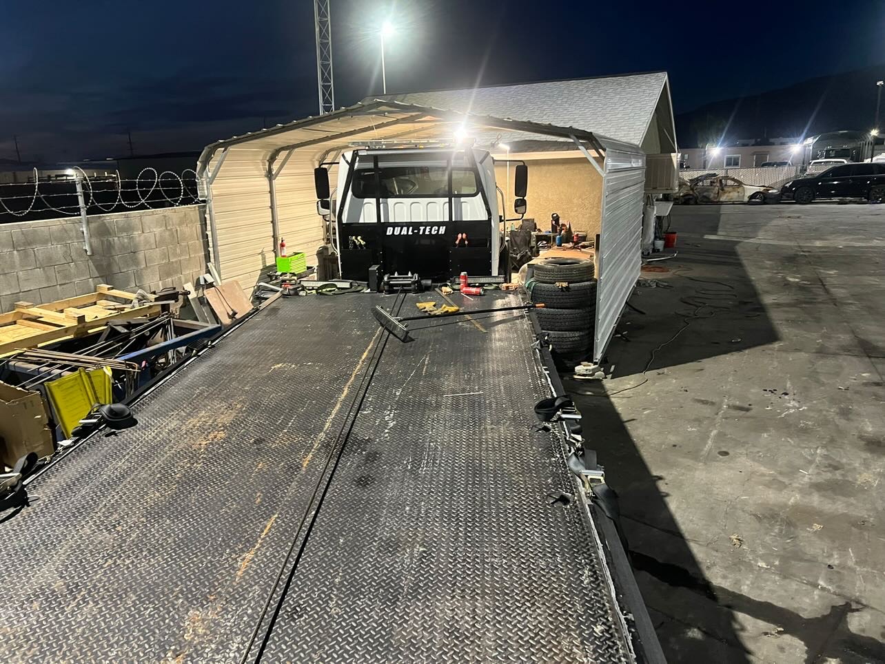 Custom fabricated diamond plate flatbed truck bed built by professional welders serving Hemet, Riverside, and Southern California