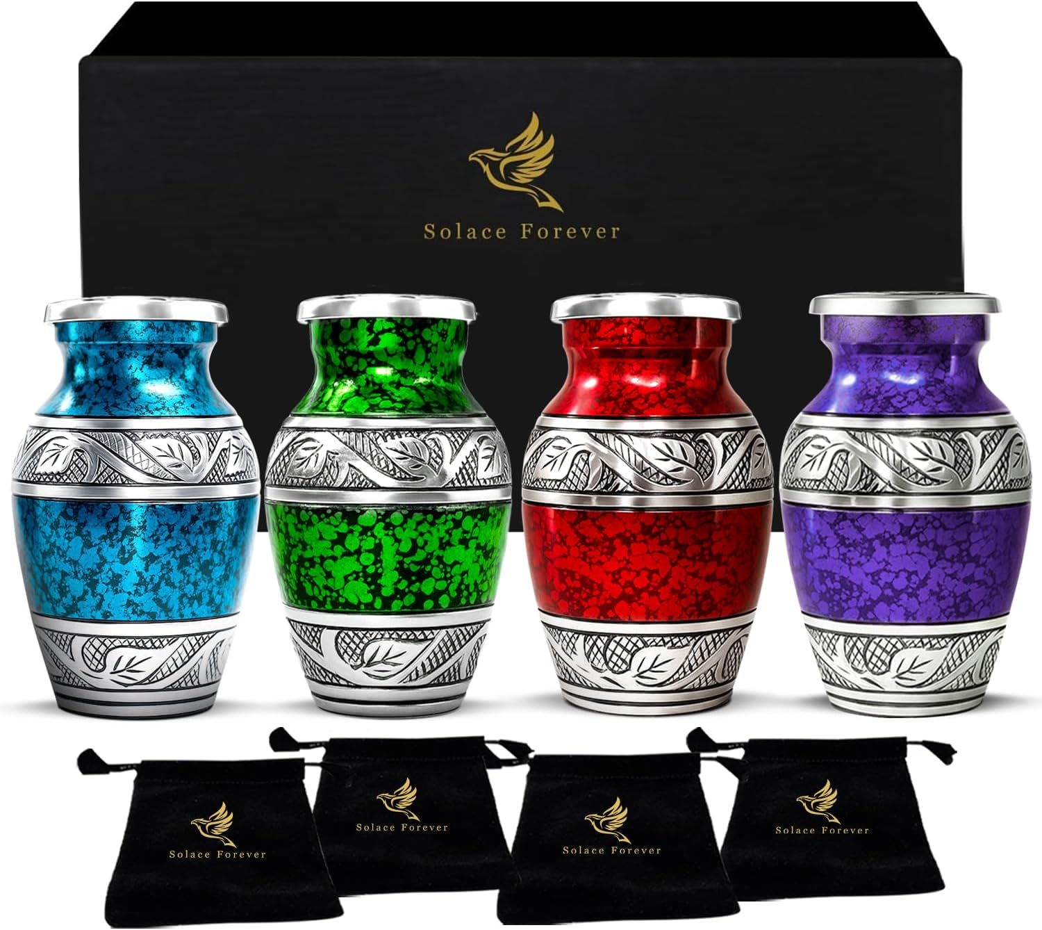 Matching keepsake urn set in four colours