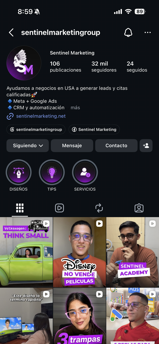 Instagram de Sentinel Marketing