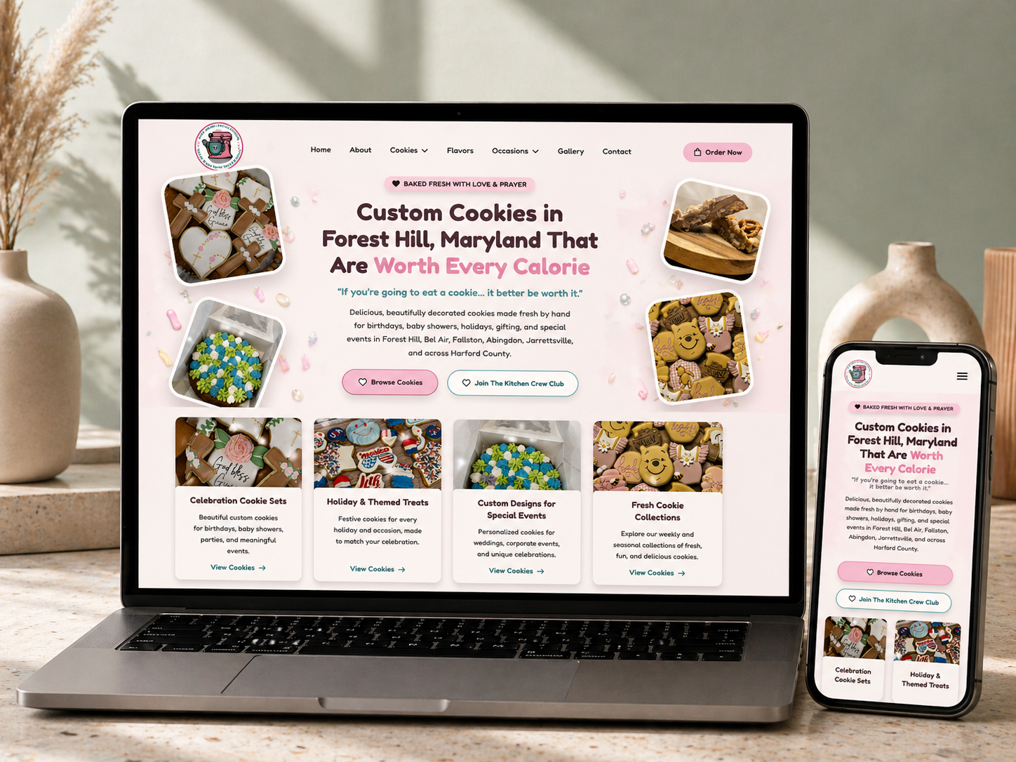 Website design project on a desktop monitor showing a clean conversion focused layout for a local Kentucky business client