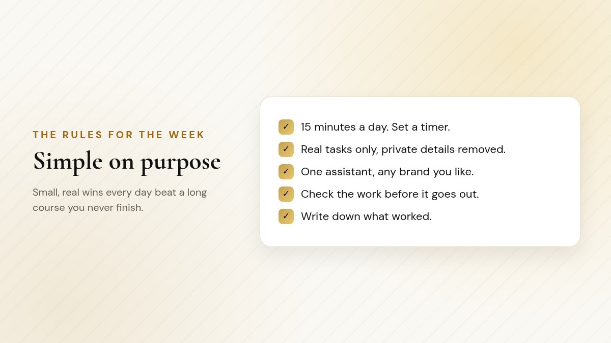 Checklist of the five rules for the 7-Day AI Quick-Start week