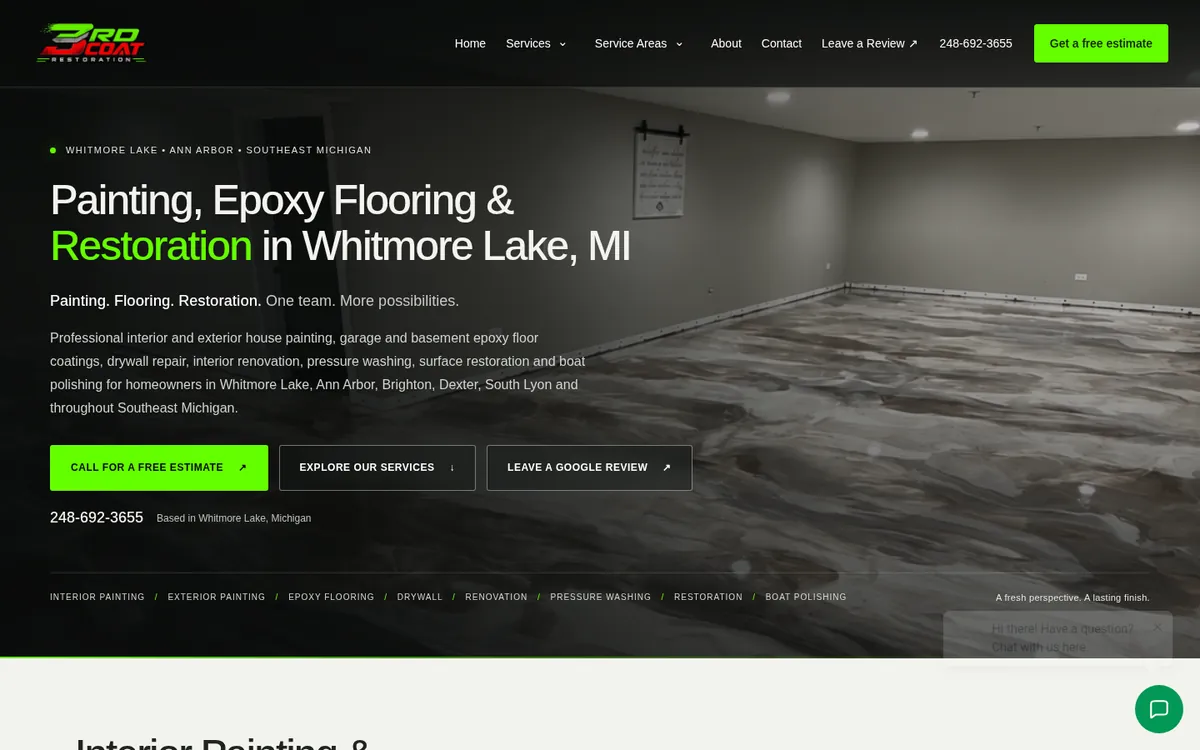 3rd Coat Restoration website homepage on desktop, built by American Dreams Marketing