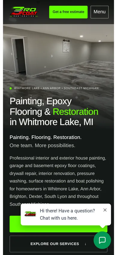 3rd Coat Restoration website on mobile