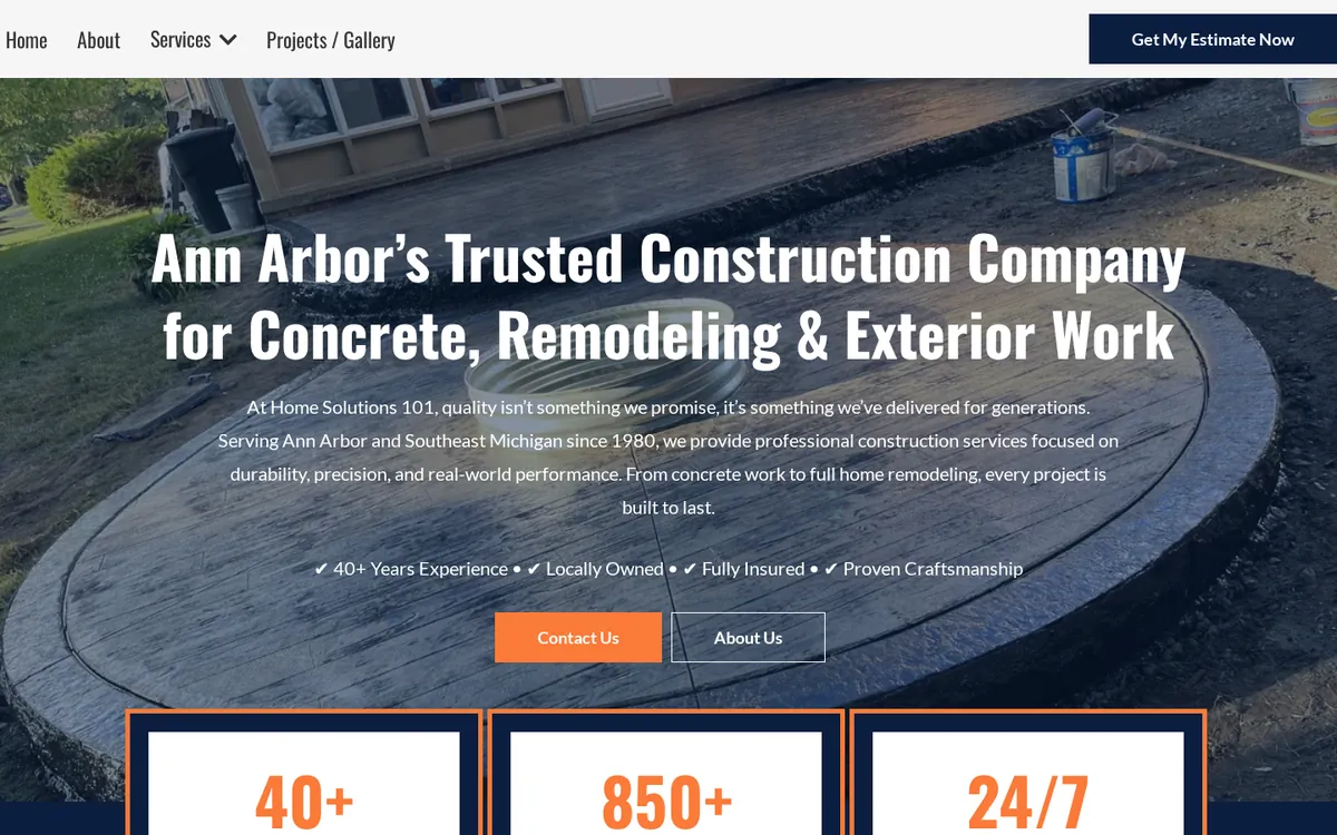 Home Solutions 101 website homepage on desktop, built by American Dreams Marketing