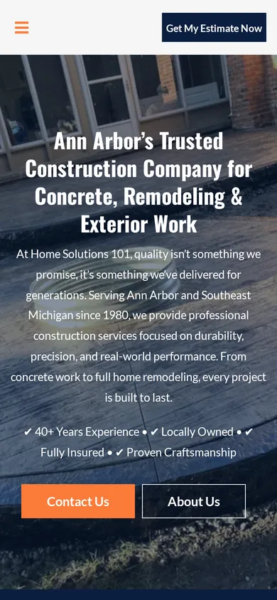 Home Solutions 101 website on mobile