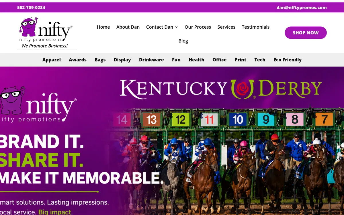 Nifty Promotions website homepage on desktop, built by American Dreams Marketing