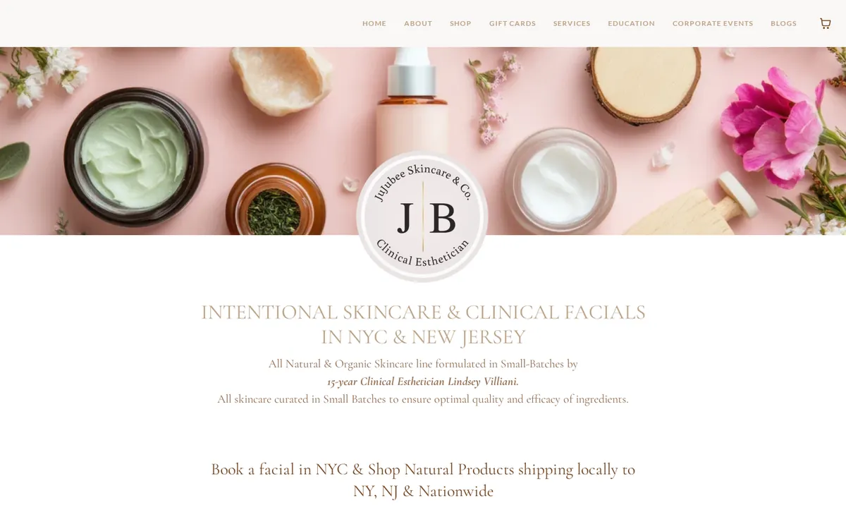 JuJubee Skincare website homepage on desktop, built by American Dreams Marketing
