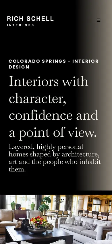 Rich Schell Interiors website on mobile