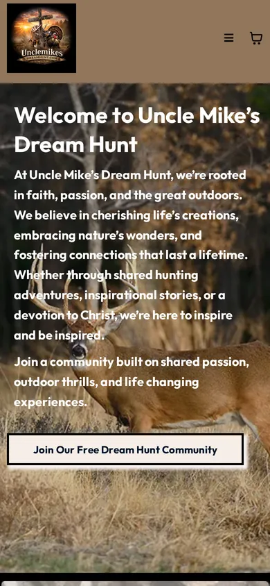 Uncle Mike's Dream Hunt website on mobile