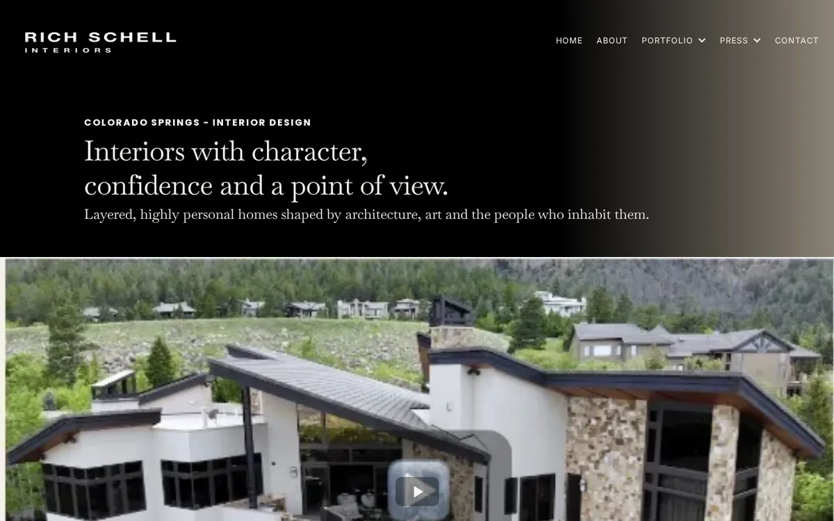Rich Schell Interiors website homepage on desktop, built by American Dreams Marketing