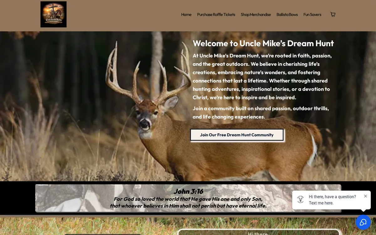 Uncle Mike's Dream Hunt website homepage on desktop, built by American Dreams Marketing