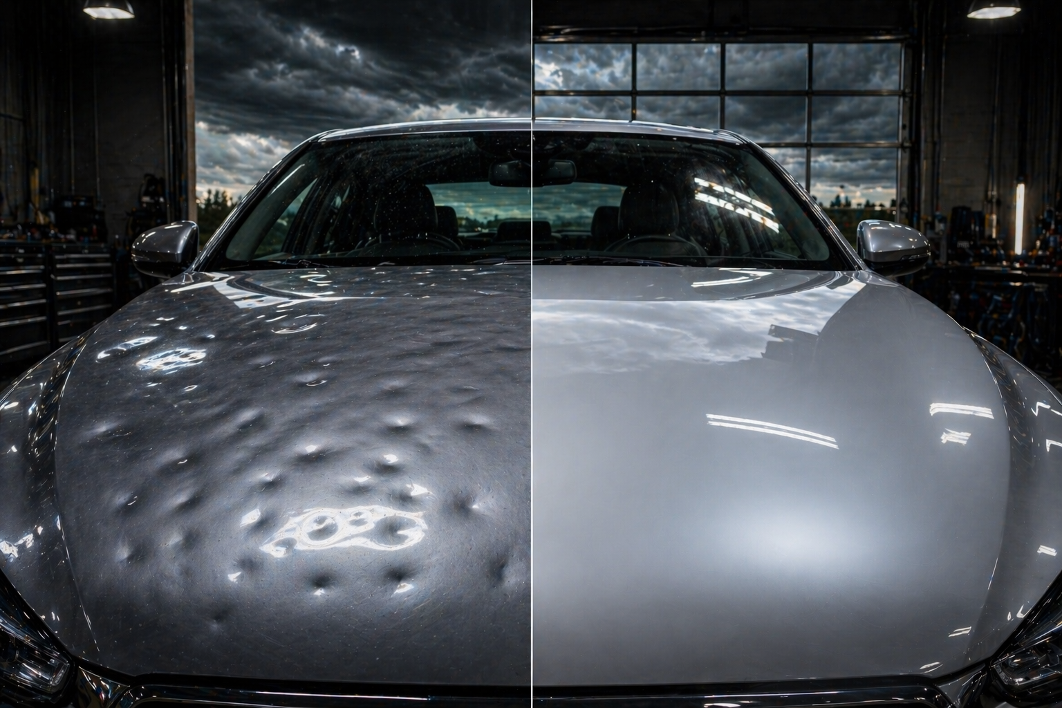 before and after hail damage dent removal Edmonton