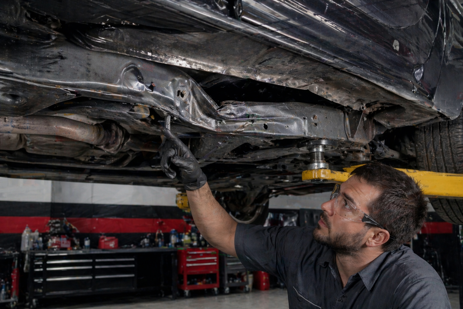 bent car frame inspection at THCAR Edmonton