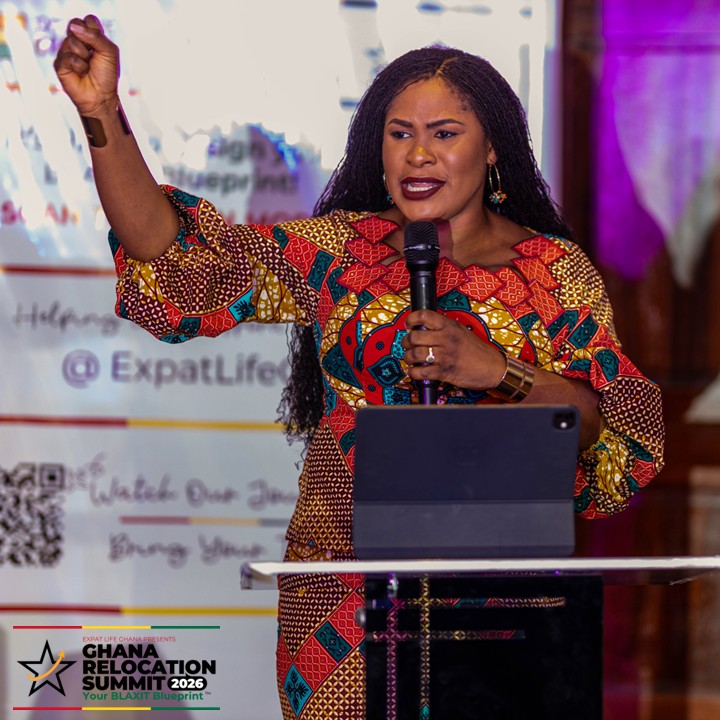 Honorable Ebi Bright, Mayor of Tema, speaking at the 2026 Ghana Relocation Summit
