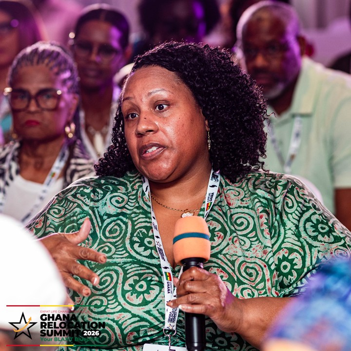 Diaspora attendee asking a question during the business panel at the 2026 Ghana Relocation Summit in Accra