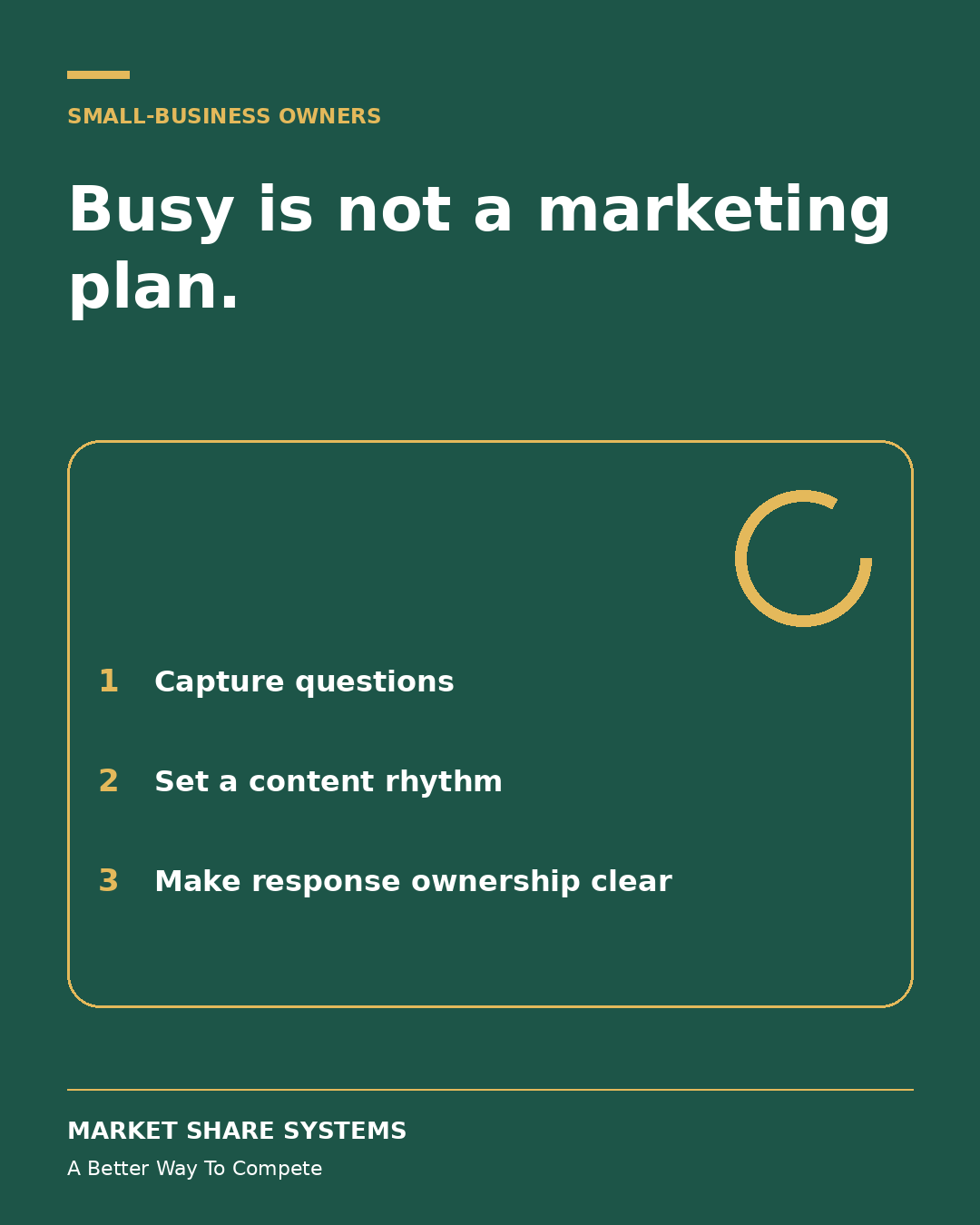 Existing MSS campaign graphic: Busy is not a marketing plan