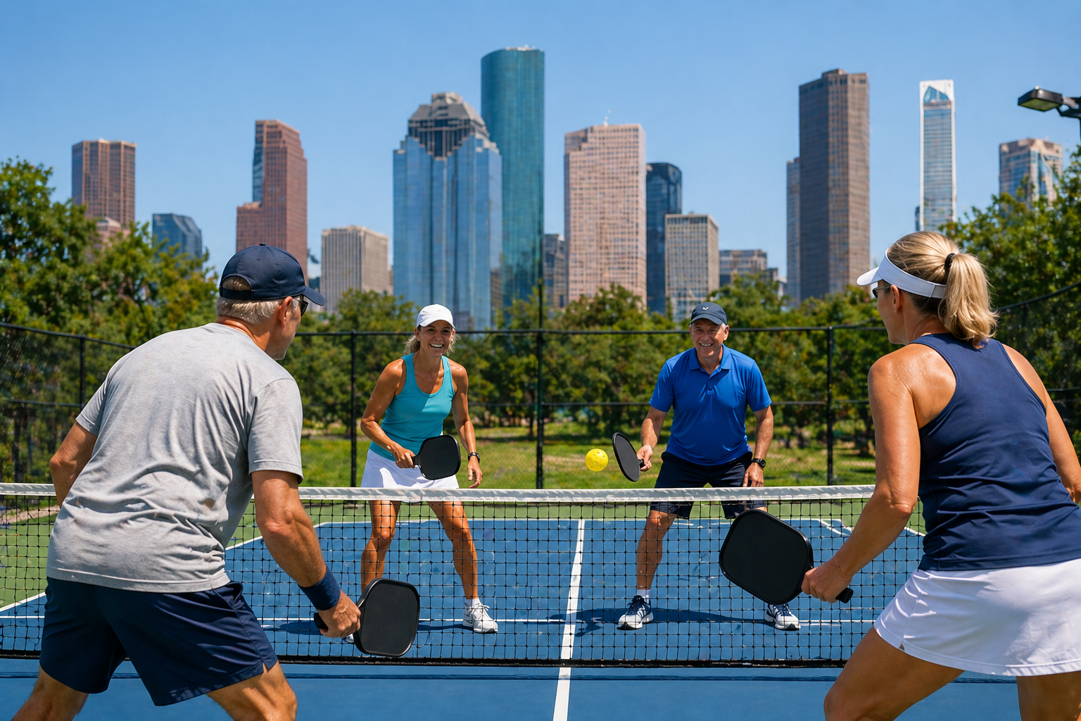 Pickleball court Houston active adults — 50s and 60s players Pickleball court Houston active adults — 50s and 60s players