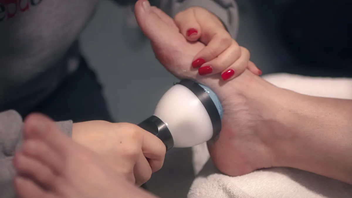 StemWave applicator on the inside of the ankle
