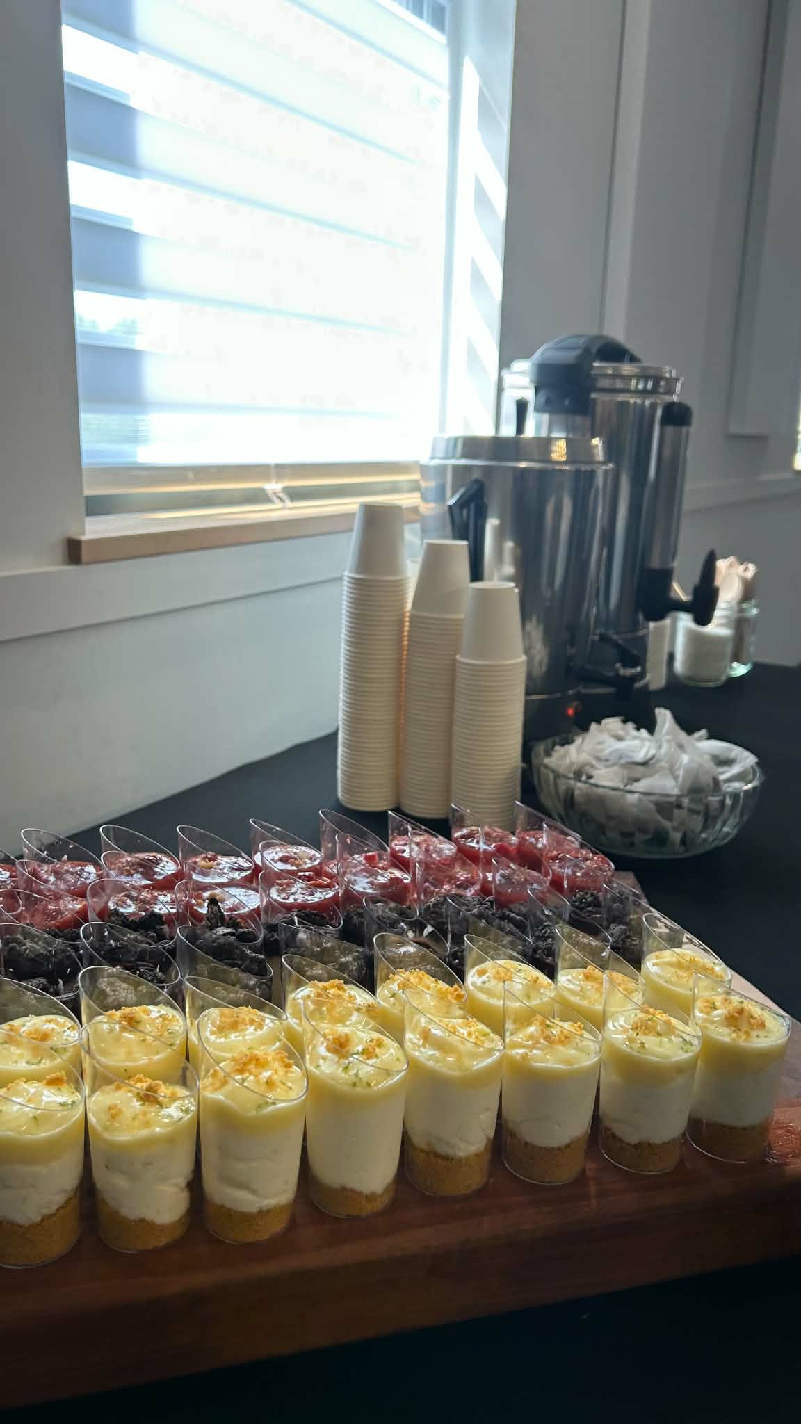 Dessert verrines served with coffee and tea