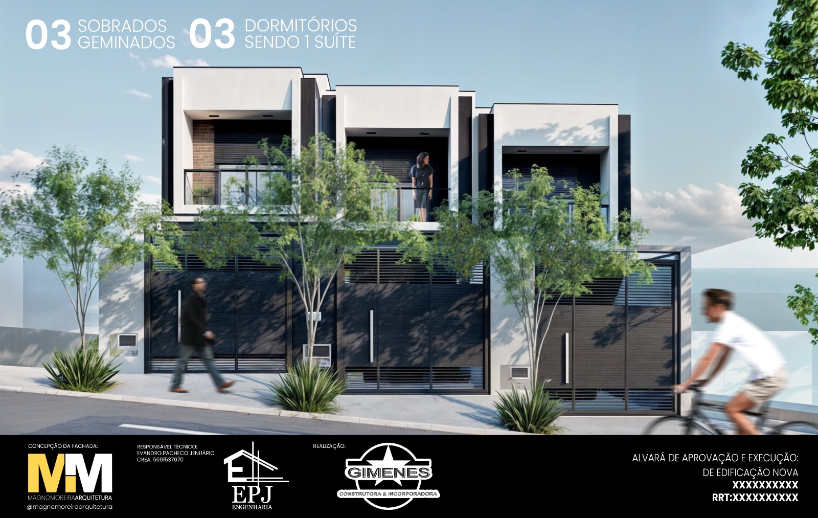 Fachada dos 3 sobrados geminados em Cangaíba, São Paulo