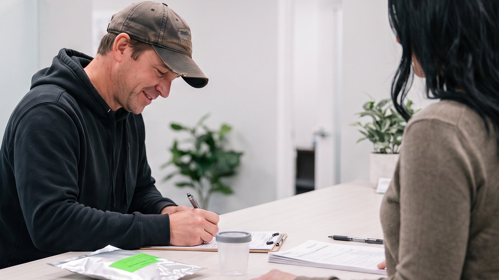 Worker signing in for a drug and alcohol test.