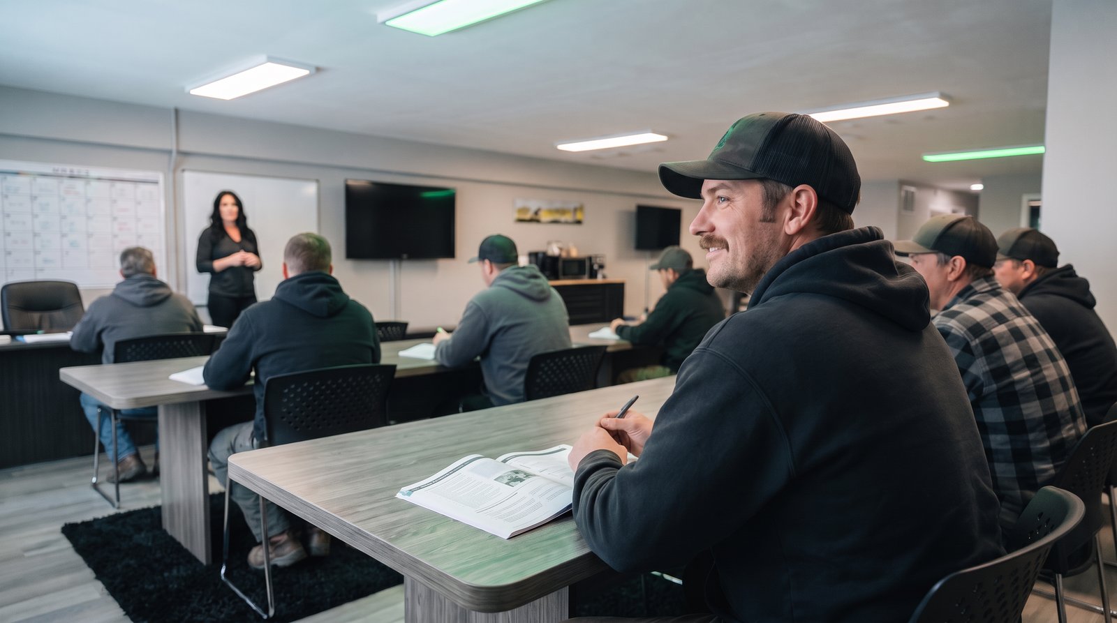 Safety training class in the GO2 classroom in Grande Prairie.