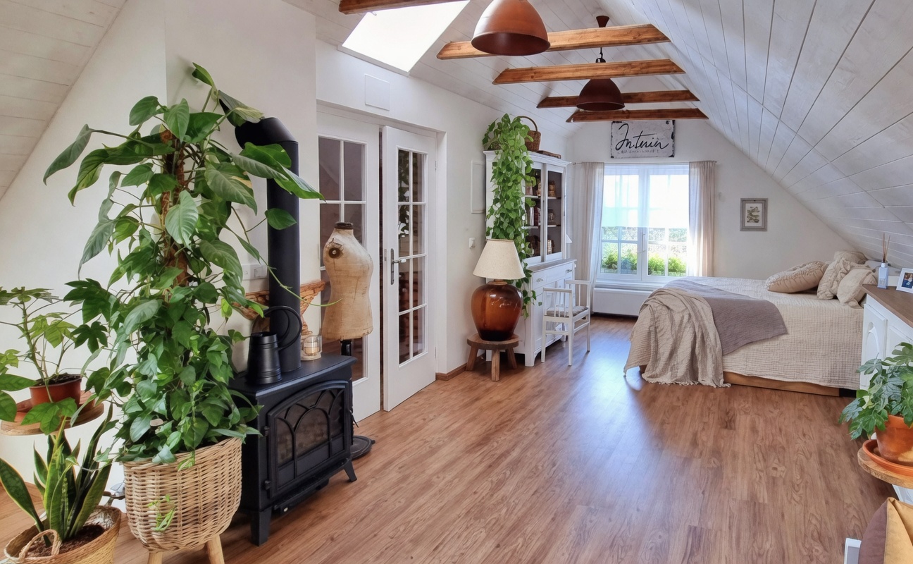 Luxury loft bedroom with skylight